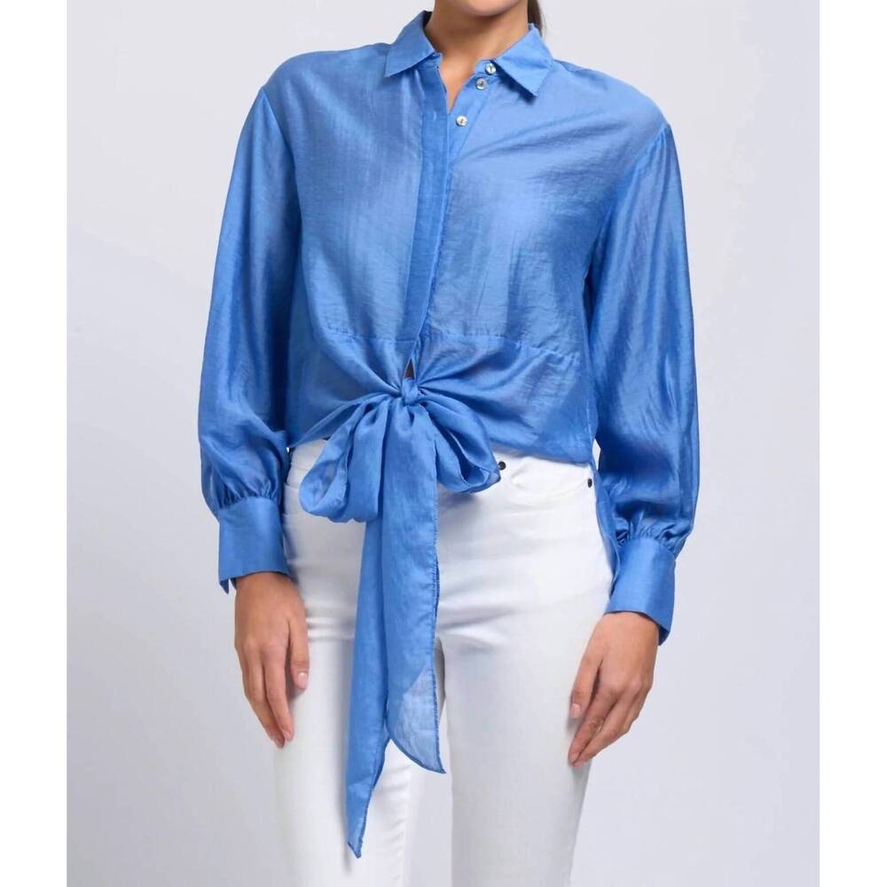 NEW FOIL knot blouse in periwinkle